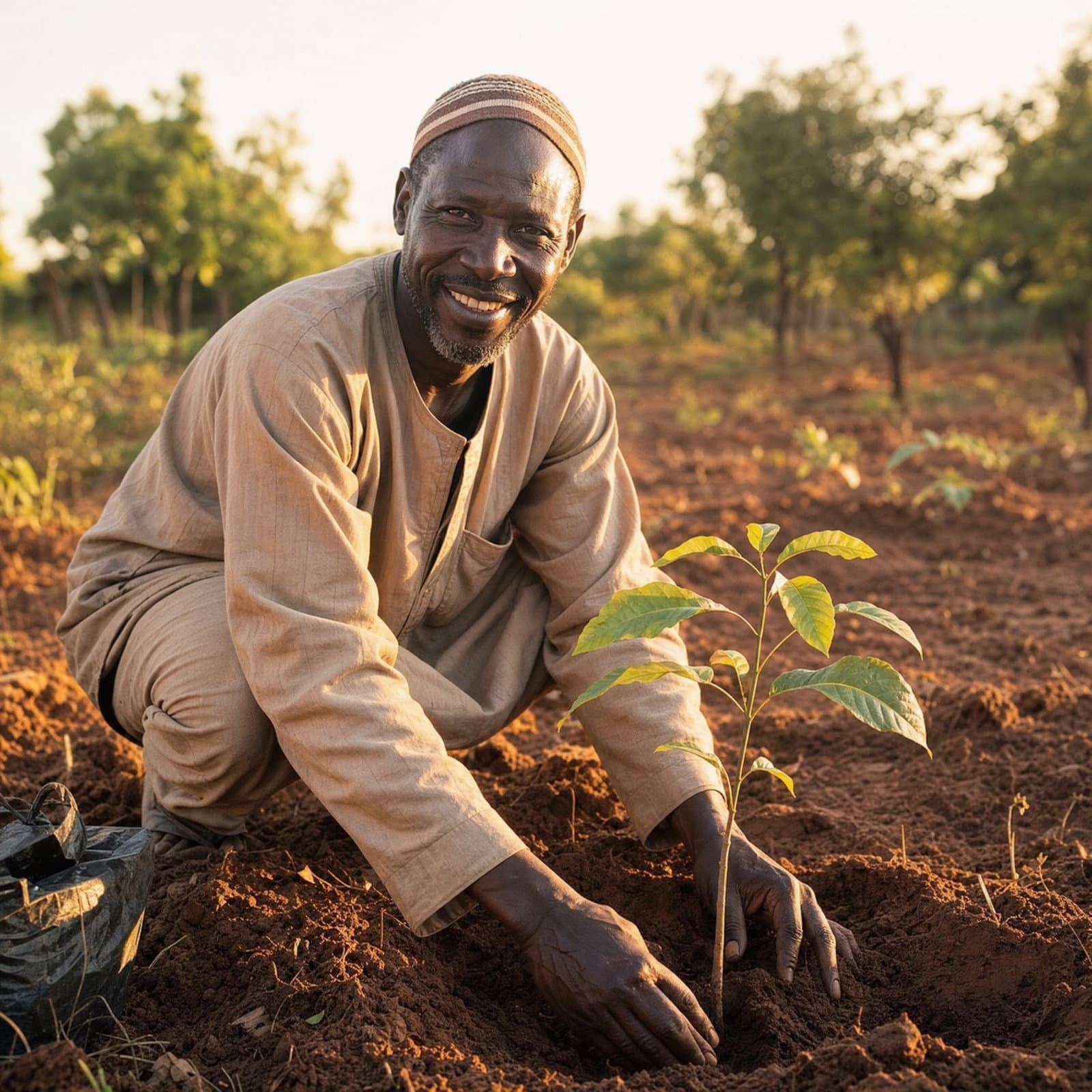 Équipe Mysadaka plantant des arbres fruitiers au Sénégal, à Samba Dia (Fatick)